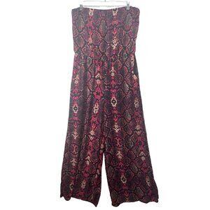 Xhilaration Womens Jumpsuit Sz XL Snakeskin Print Cropped Pink/Red Grunge Sexy